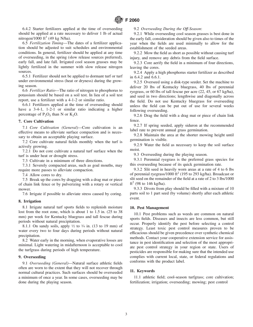 ASTM F2060-00 - Standard Guide for Maintaining Cool Season Turfgrasses on Athletic Fields