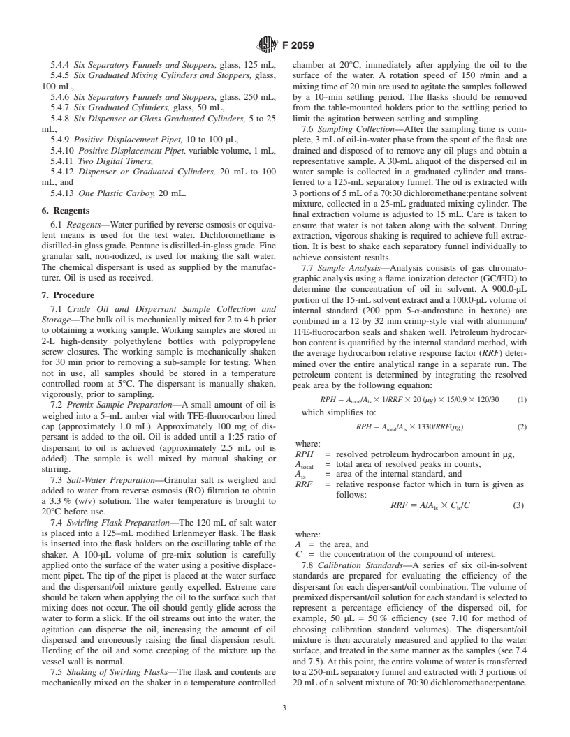 ASTM F2059-00 - Standard Test Method for Laboratory Oil Spill Dispersant Effectiveness Using The Swirling Flask