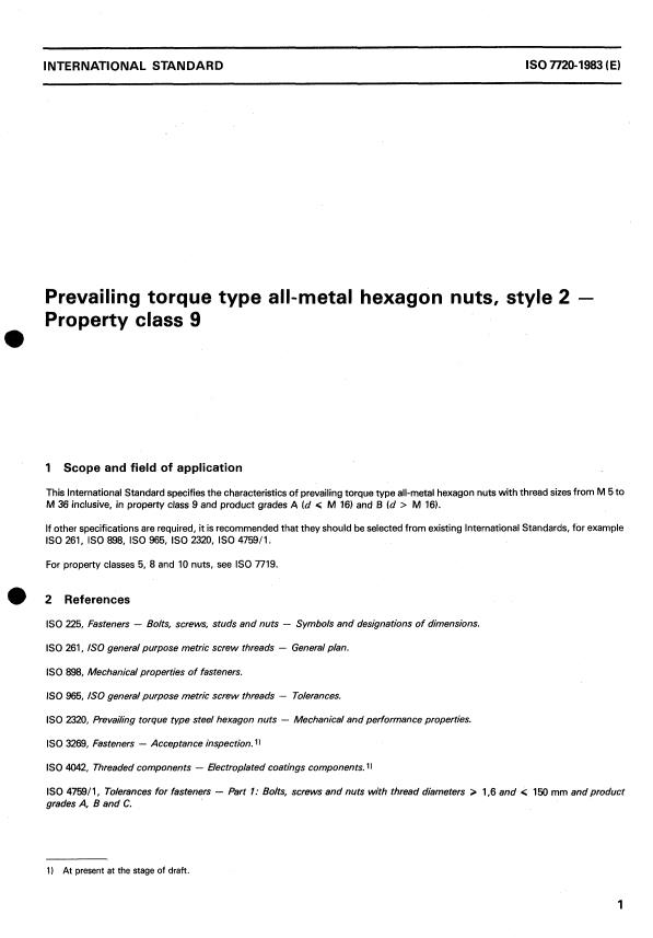 ISO 7720:1983 - Prevailing torque type all-metal hexagon nuts, style 2 -- Property class 9
