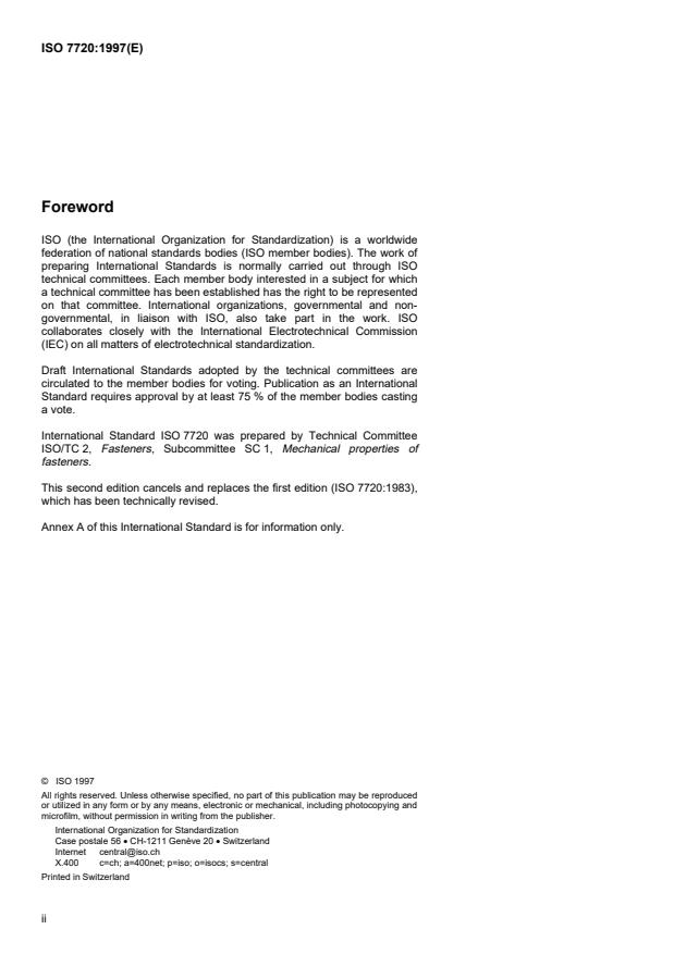 ISO 7720:1997 ISO 7720:1997 - Prevailing torque type all-metal hexagon nuts, style 2 -- Property class 9 - Page 2 preview