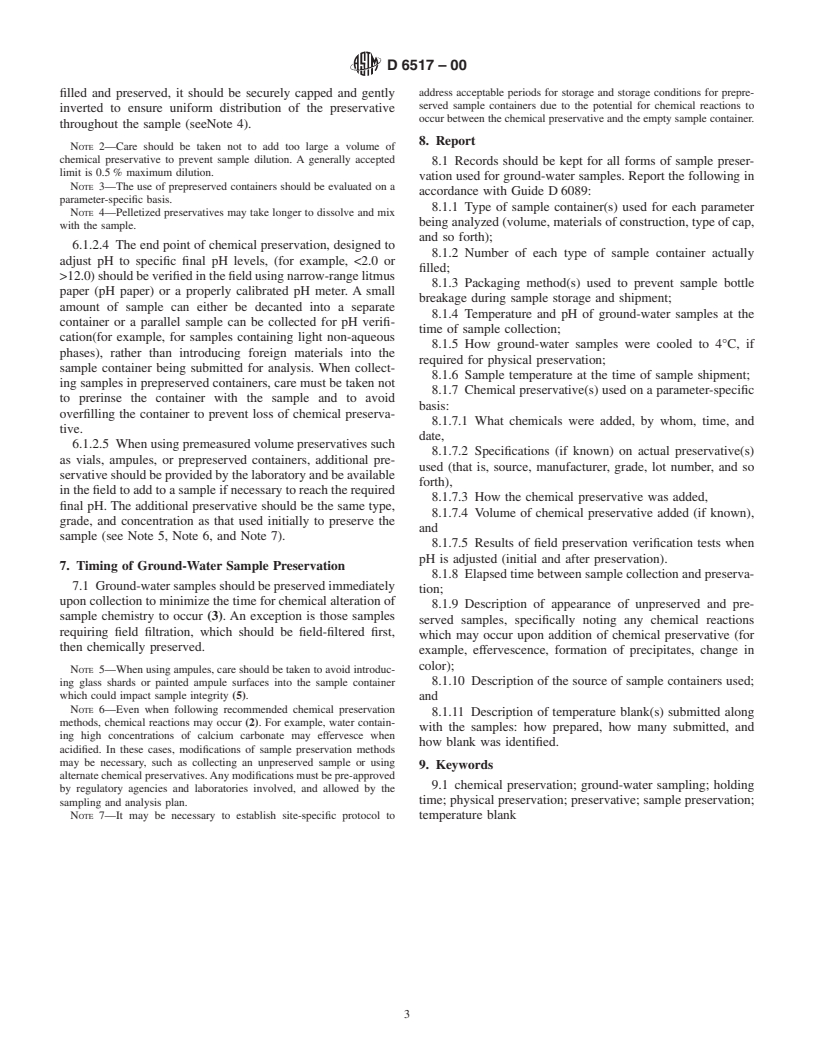 ASTM D6517-00 - Standard Guide for Field Preservation of Ground-Water Samples