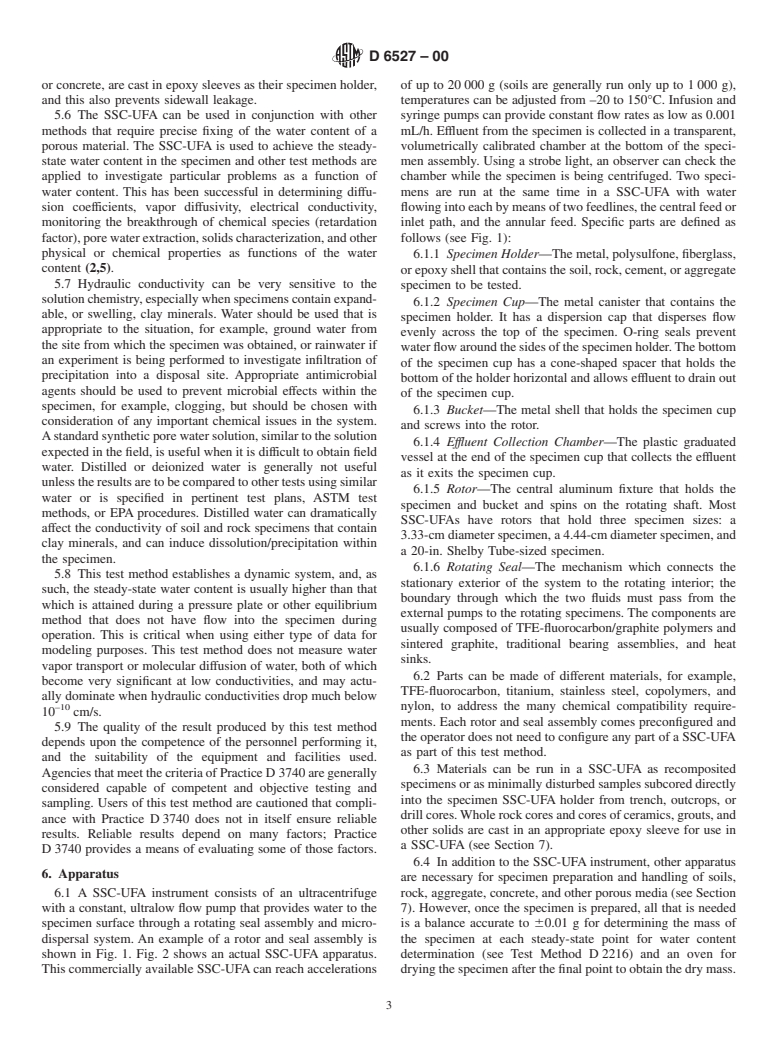 ASTM D6527-00 - Standard Test Method for Determining Unsaturated and Saturated Hydraulic Conductivity in Porous Media by Steady-State Centrifugation