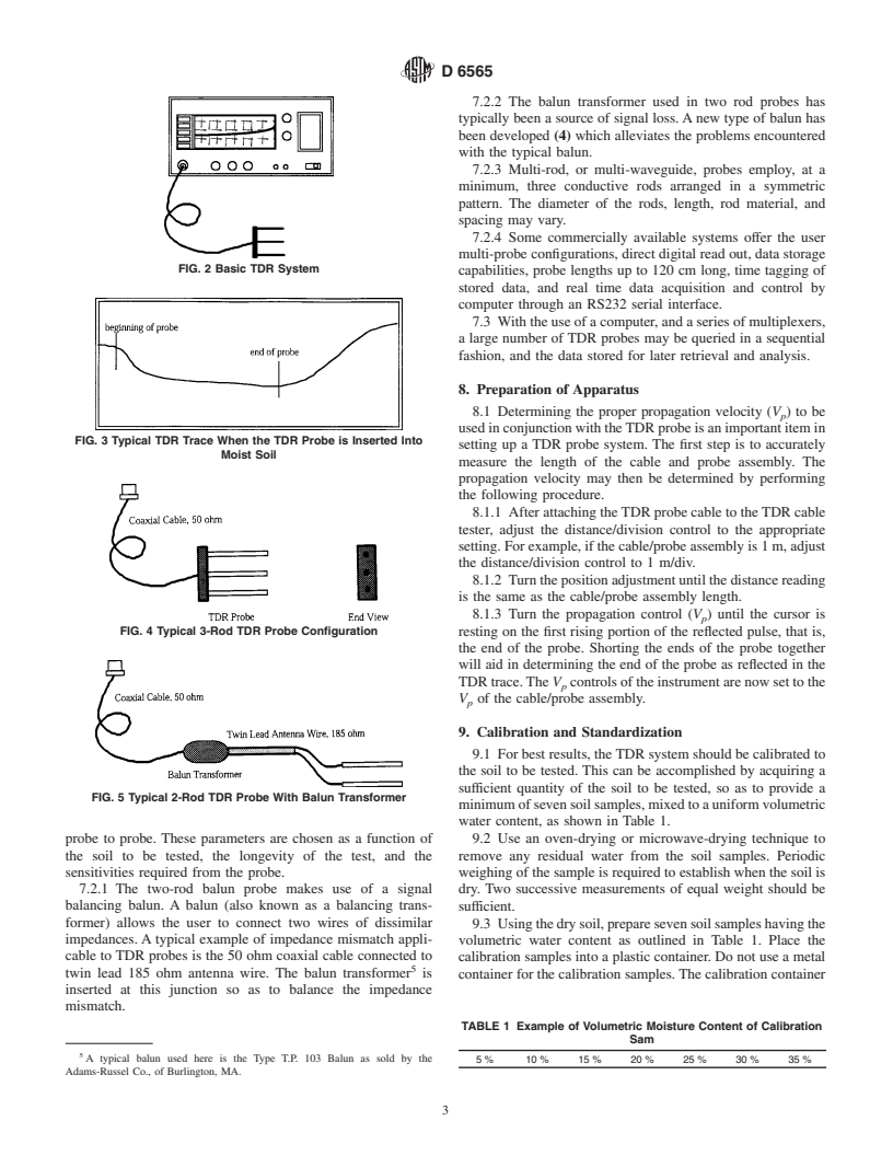 ASTM D6565-00 - Standard Test Method for Determination of Water (Moisture) Content of Soil by the Time-Domain Reflectometry (TDR) Method