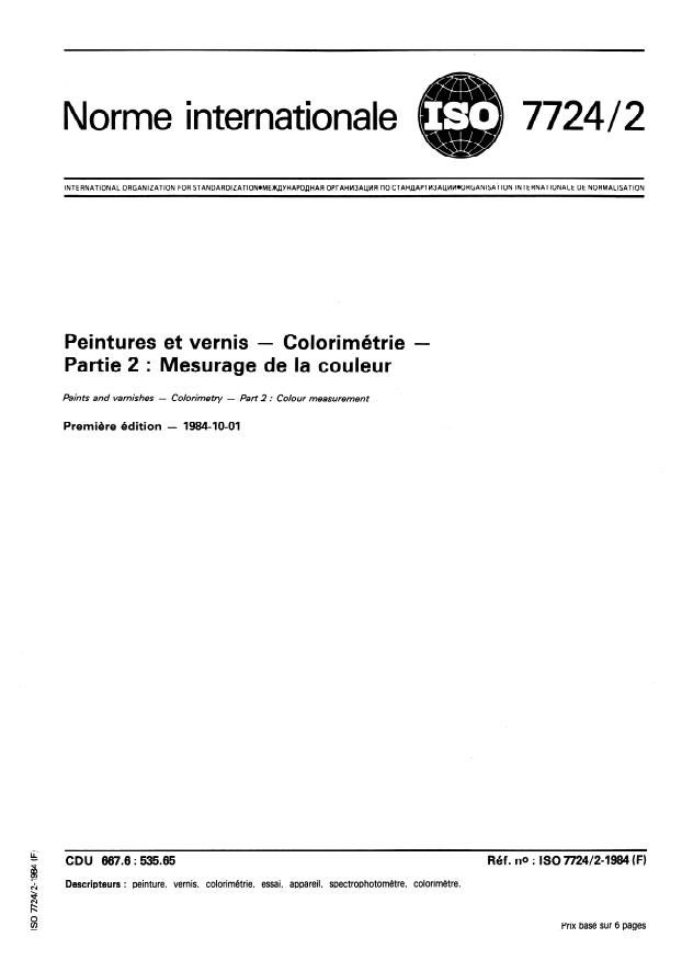ISO 7724-2:1984 - Peintures et vernis -- Colorimétrie