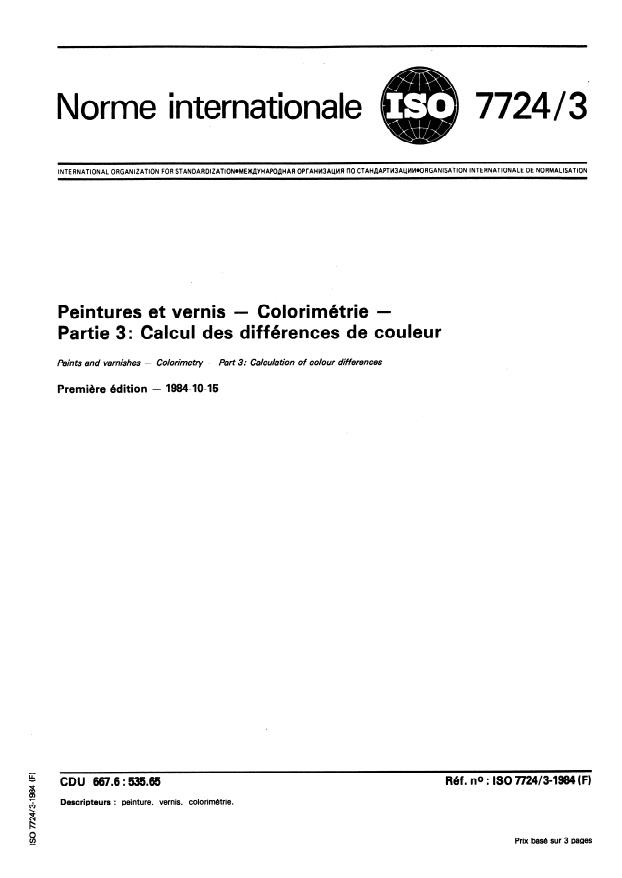 ISO 7724-3:1984 - Peintures et vernis -- Colorimétrie