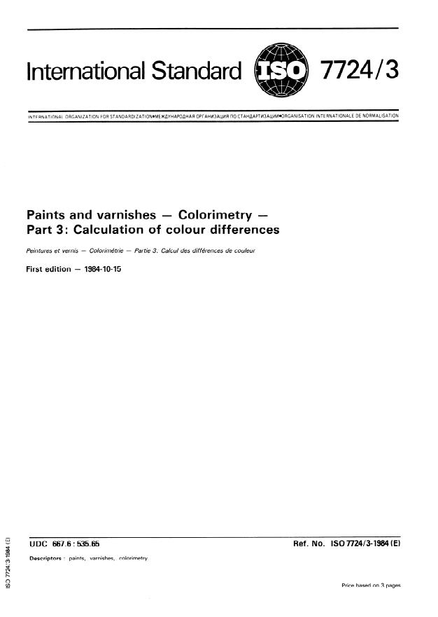 ISO 7724-3:1984 - Paints and varnishes -- Colorimetry