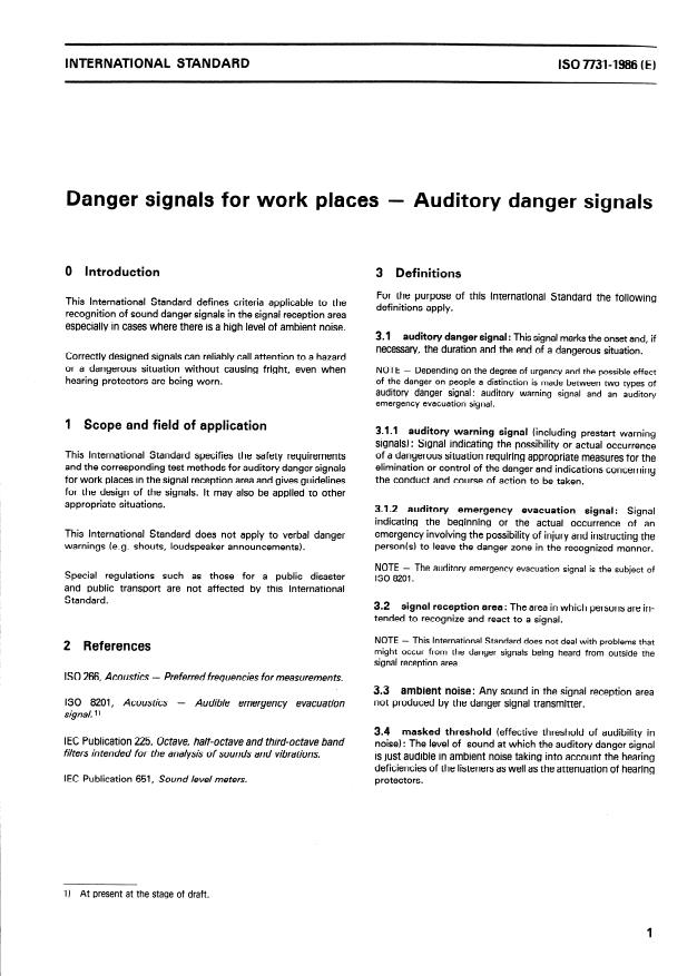 ISO 7731:1986 - Danger signals for work places -- Auditory danger signals