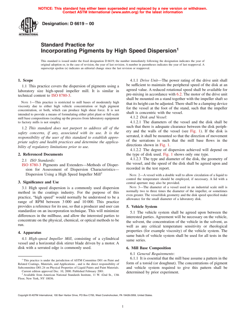 ASTM D6619-00 - Standard Practice for Incorporating Pigments by High Speed Dispersion