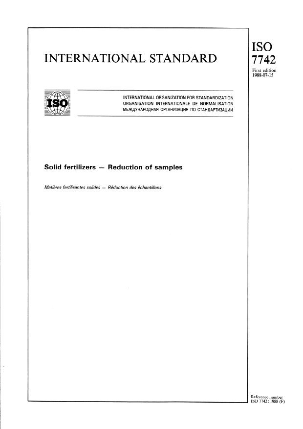 ISO 7742:1988 - Solid fertilizers -- Reduction of samples