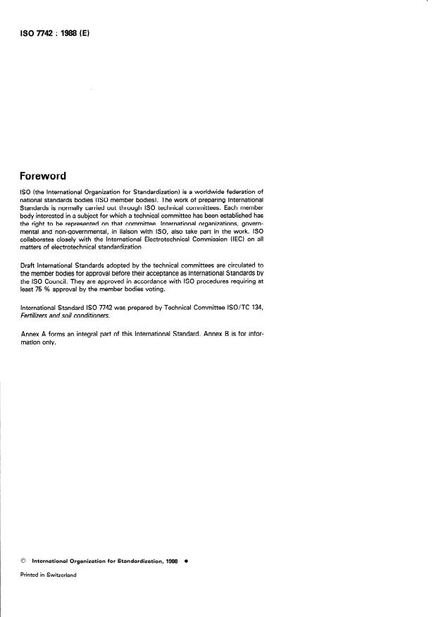ISO 7742:1988 ISO 7742:1988 - Solid fertilizers -- Reduction of samples - Page 2 preview