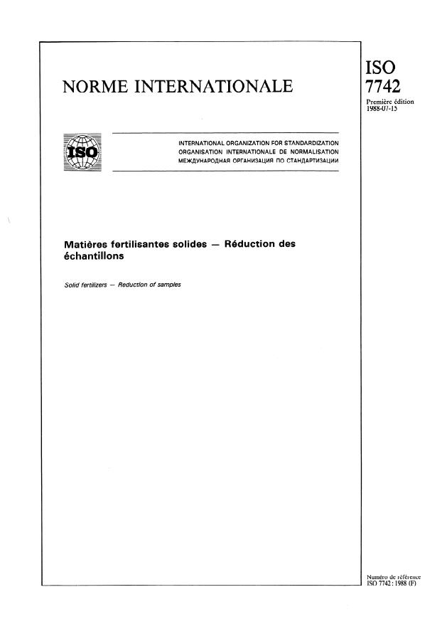 ISO 7742:1988 - Matieres fertilisantes solides -- Réduction des échantillons