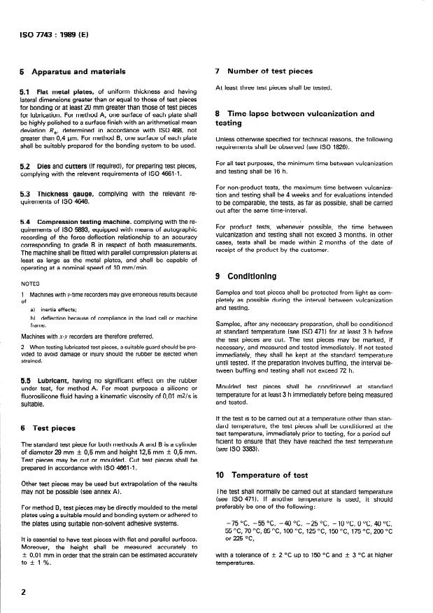 ISO 7743:1989 ISO 7743:1989 - Rubber, vulcanized or thermoplastic -- Determination of compression stress-strain properties - Page 4 preview