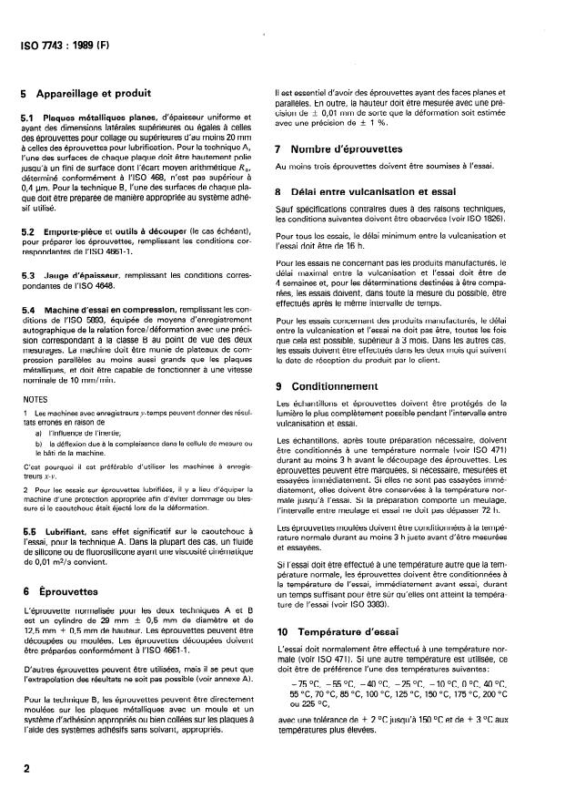 ISO 7743:1989 ISO 7743:1989 - Caoutchouc vulcanisé ou thermoplastique -- Détermination des propriétés de contrainte/déformation en compression - Page 4 preview