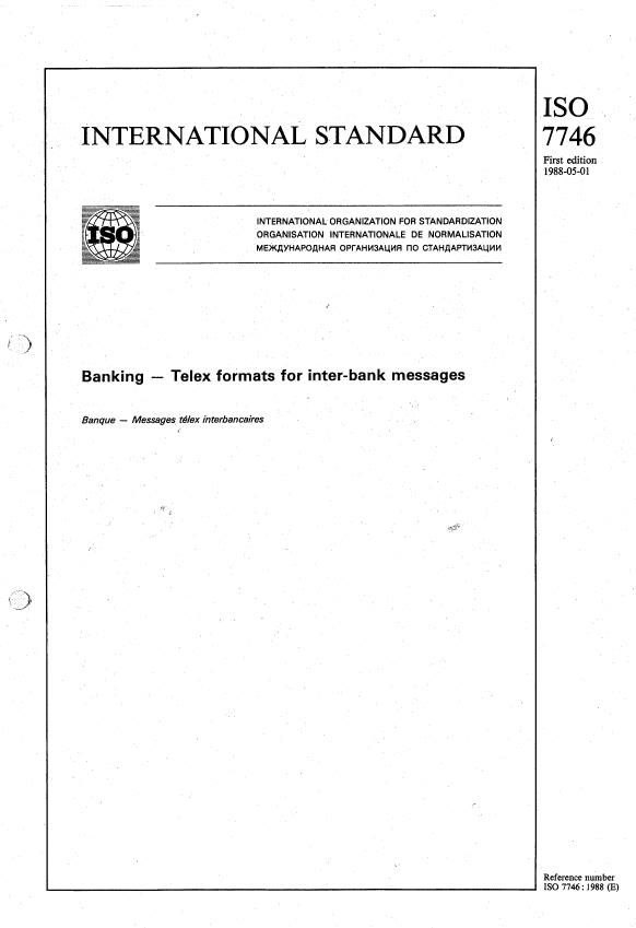 ISO 7746:1988 - Banking -- Telex formats for inter-bank messages
