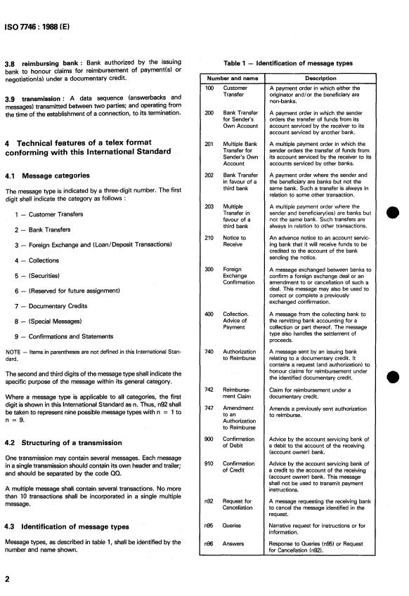SIST ISO 7746:1995 ISO 7746:1988 - Banking -- Telex formats for inter-bank messages - Page 4 preview