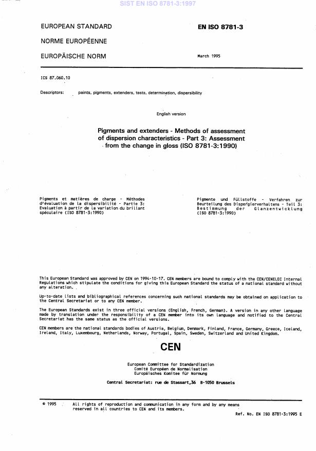 EN ISO 8781 3 1995 Pigments And Extenders Methods Of Assessment Of