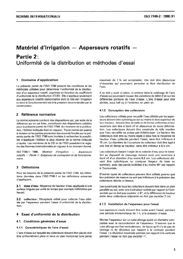 ISO 7749-2:1990 - Matériel d'irrigation -- Asperseurs rotatifs