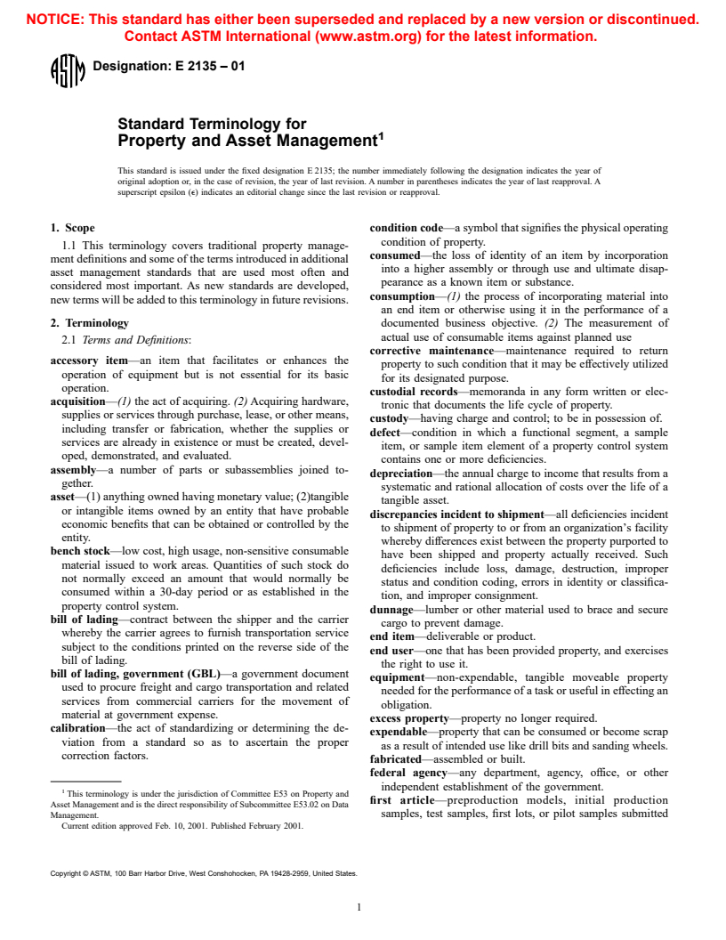 ASTM E2135-01 - Standard Terminology for Property and Asset Management