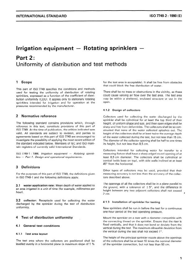ISO 7749-2:1990 - Irrigation equipment -- Rotating sprinklers