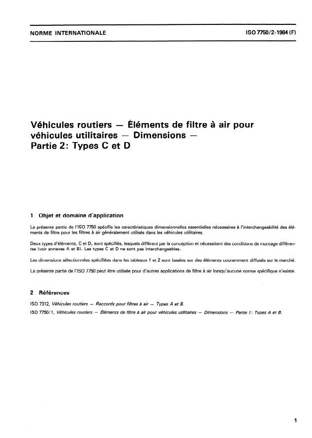ISO 7750-2:1984 - Véhicules routiers -- Éléments de filtre a air pour véhicules utilitaires -- Dimensions