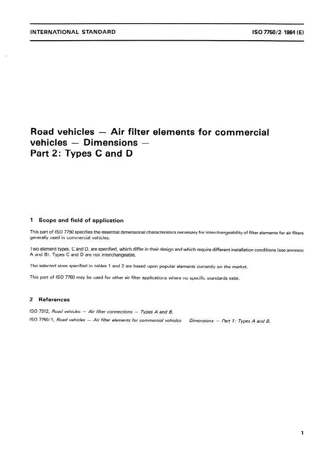 ISO 7750-2:1984 - Road vehicles -- Air filter elements for commercial vehicles -- Dimensions