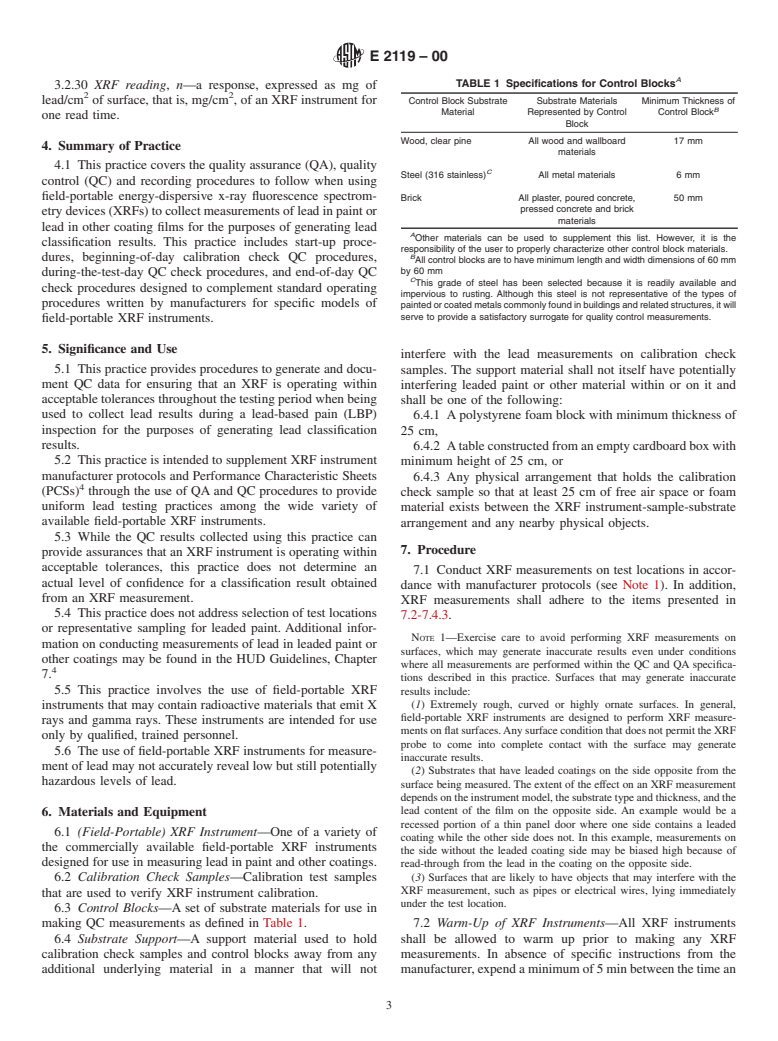 ASTM E2119-00 - Standard Practice for Quality Systems for Conducting In Situ Measurements of Lead Content in Paint or Other Coatings Using Field-Portable X-Ray Fluorescence (XRF) Devices (Withdrawn 2009)