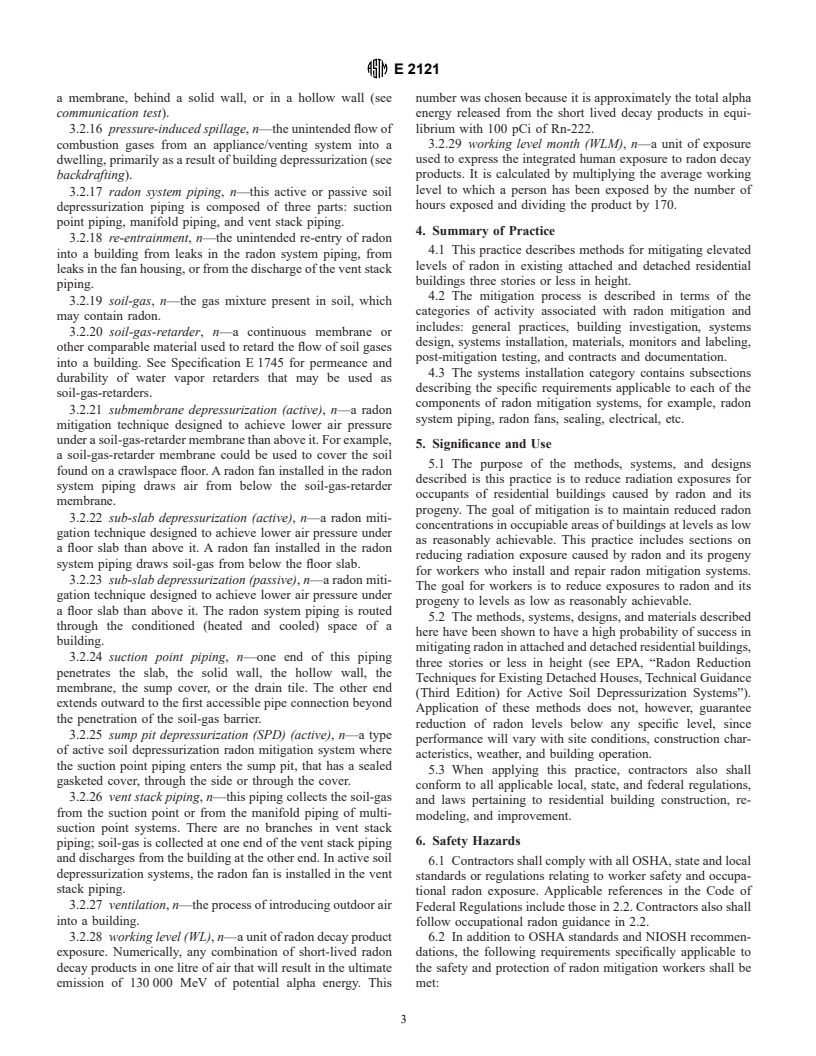 ASTM E2121-01 - Standard Practice for Installing Radon Mitigation Systems in Existing Low-Rise Residential Buildings