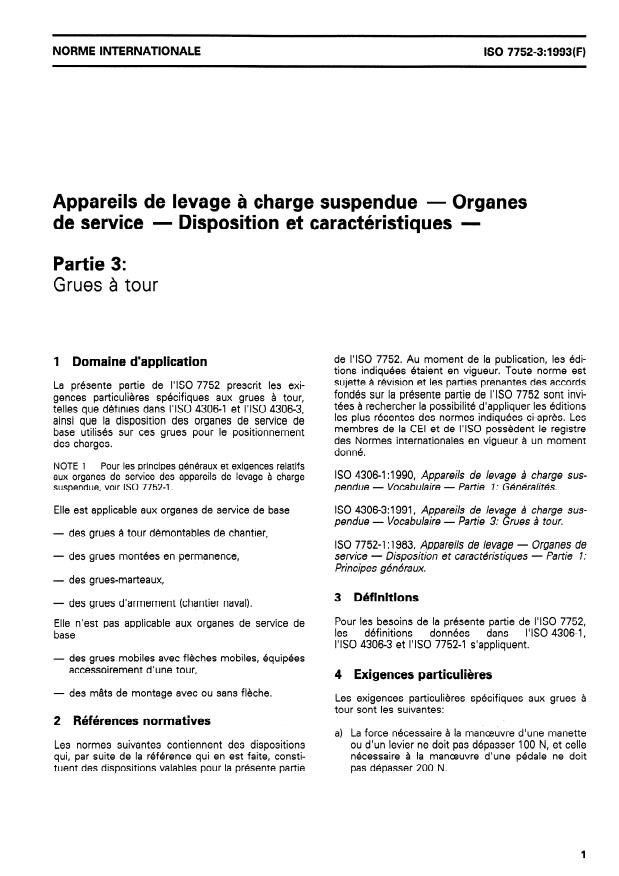 ISO 7752-3:1993 - Appareils de levage a charge suspendue -- Organes de service -- Disposition et caractéristiques