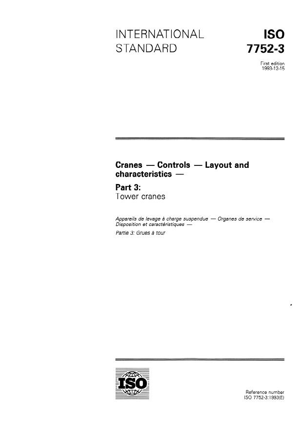 ISO 7752-3:1993 - Cranes -- Controls -- Layout and characteristics