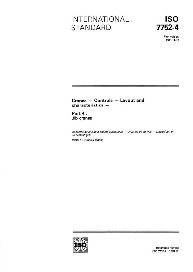 ISO 7752-4:1989 - Cranes -- Controls -- Layout and characteristics