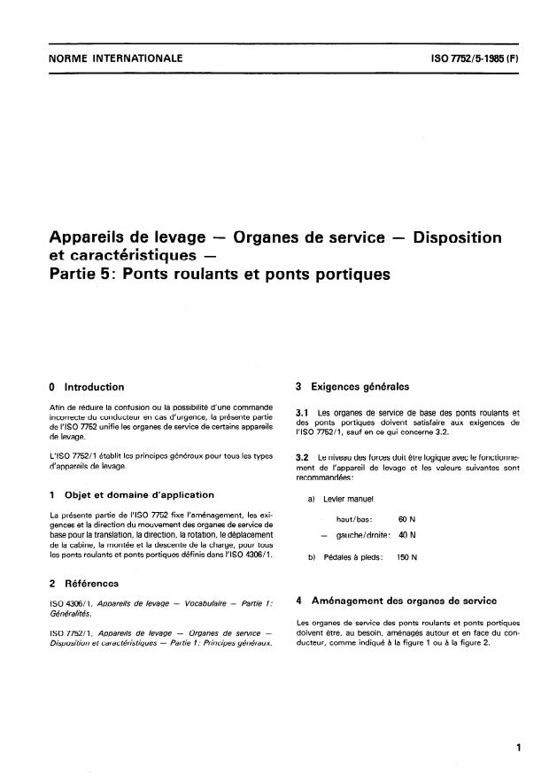 ISO 7752-5:1985 - Appareils de levage -- Organes de service -- Disposition et caractéristiques