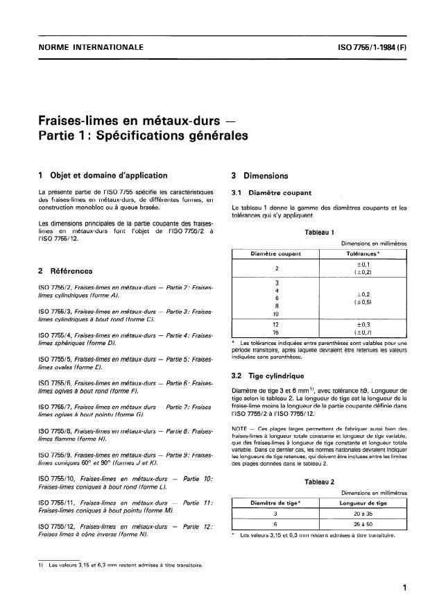 ISO 7755-1:1984 - Fraises-limes en métaux-durs