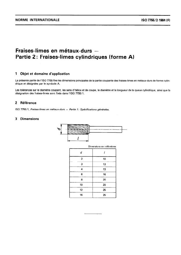 ISO 7755-2:1984 - Fraises-limes en métaux-durs