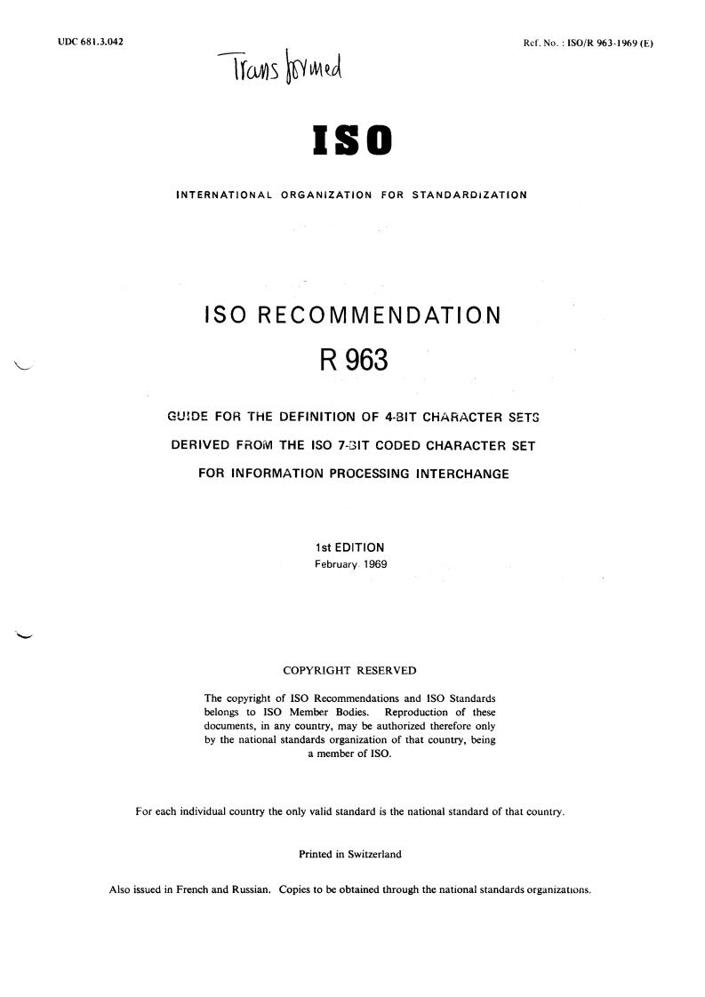 ISO/R 963:1969 ISO/R 963:1969 - Title missing - Legacy paper document
Released:1/1/1969 - Page 1 preview