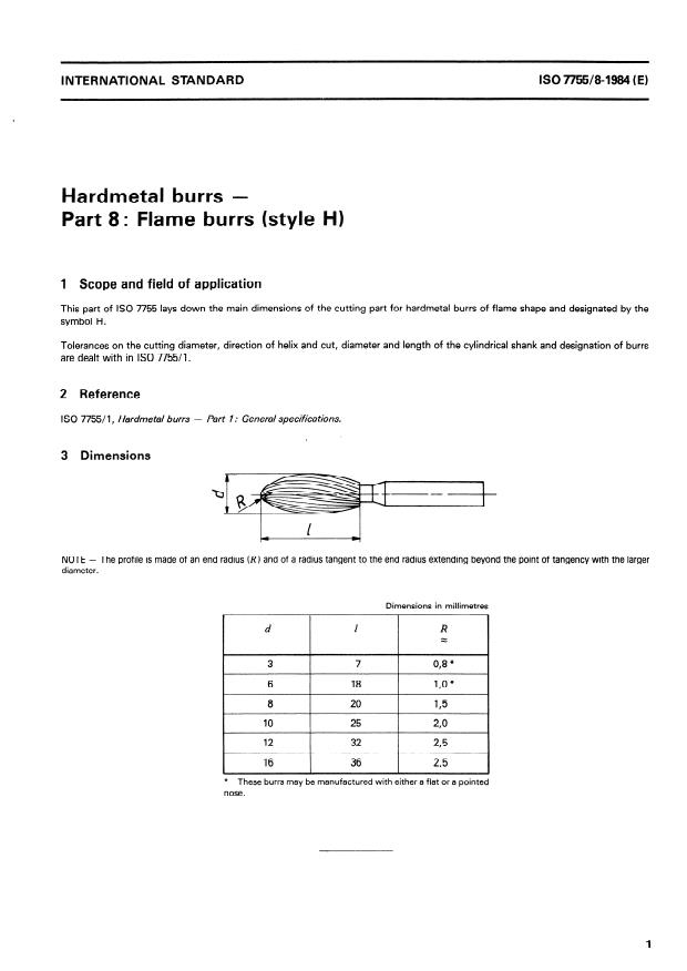 ISO 7755-8:1984 - Hardmetal burrs