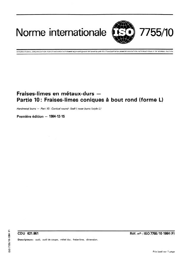 ISO 7755-10:1984 - Fraises-limes en métaux-durs