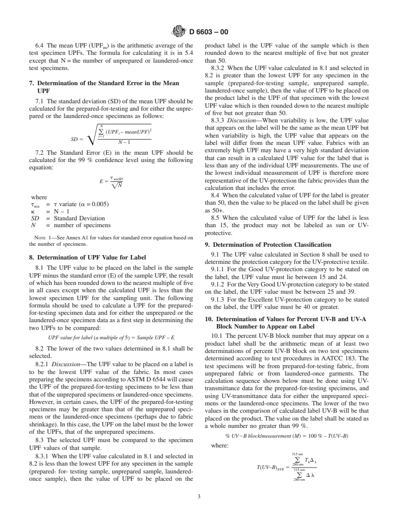 ASTM D6603-00 - Standard Guide for Labeling of UV-Protective Textiles