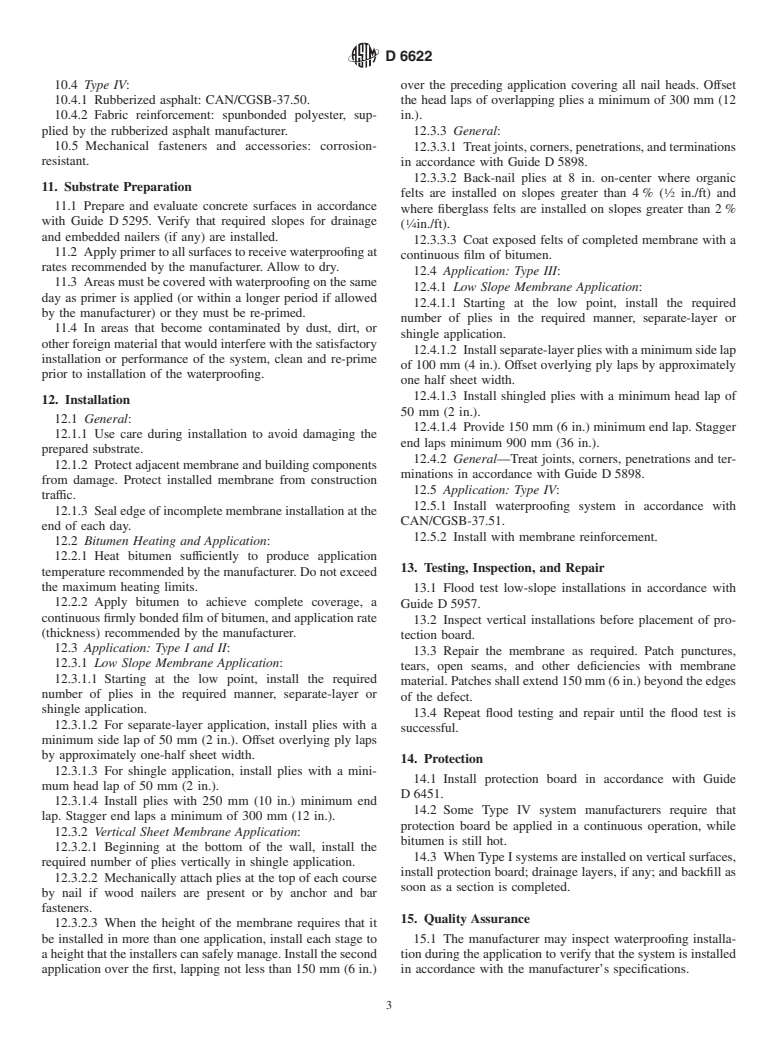 ASTM D6622-01 - Standard Guide for Application of Fully Adhered Hot-Applied Reinforced Waterproofing Systems