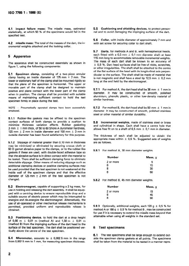 ISO 7765-1:1988 ISO 7765-1:1988 - Plastics film and sheeting -- Determination of impact resistance by the free-falling dart method - Page 4 preview