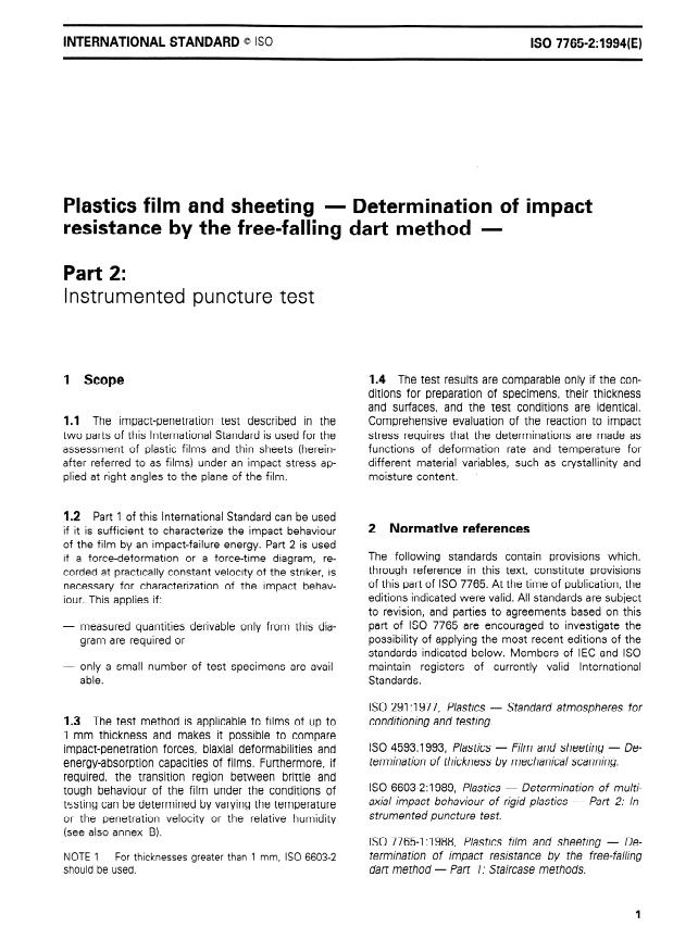 ISO 7765-2:1994 - Plastics film and sheeting -- Determination of impact resistance by the free-falling dart method