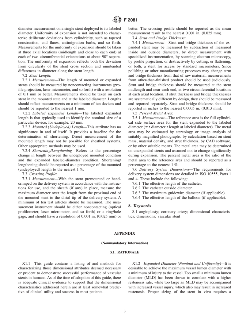 ASTM F2081-01 - Standard Guide for Characterization and Presentation of the Dimensional Attributes of Vascular Stents