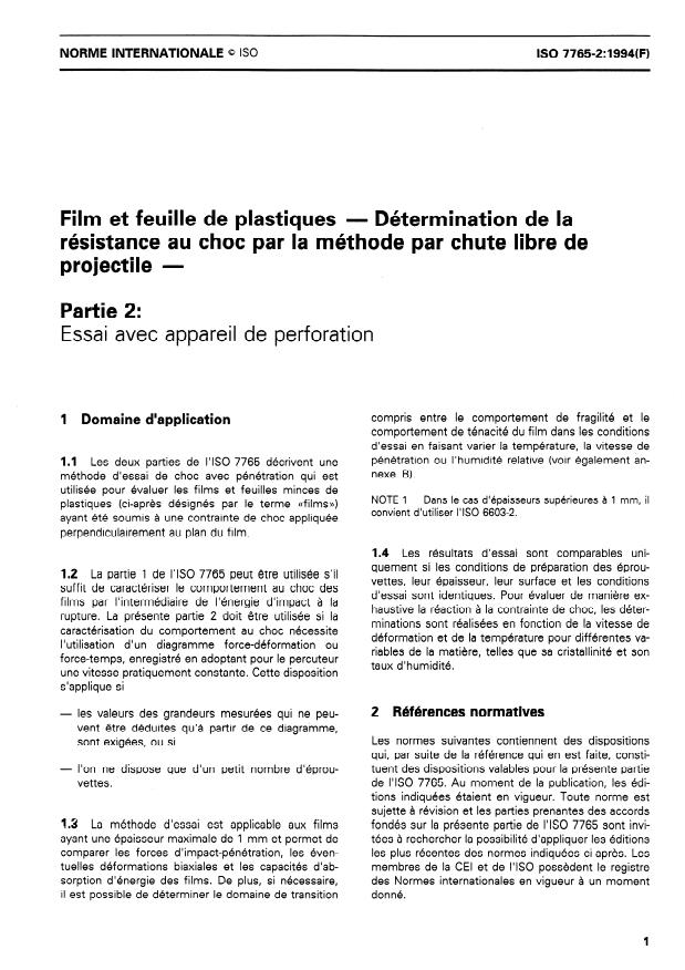 ISO 7765-2:1994 - Film et feuille de plastiques -- Détermination de la résistance au choc par la méthode par chute libre de projectile