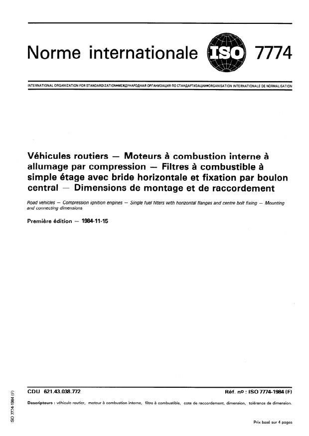 ISO 7774:1984 - Road vehicles — Compression ignition engines — Single ...