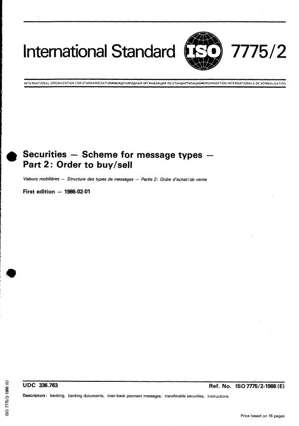 ISO 7775-2:1986 - Securities -- Scheme for message types
