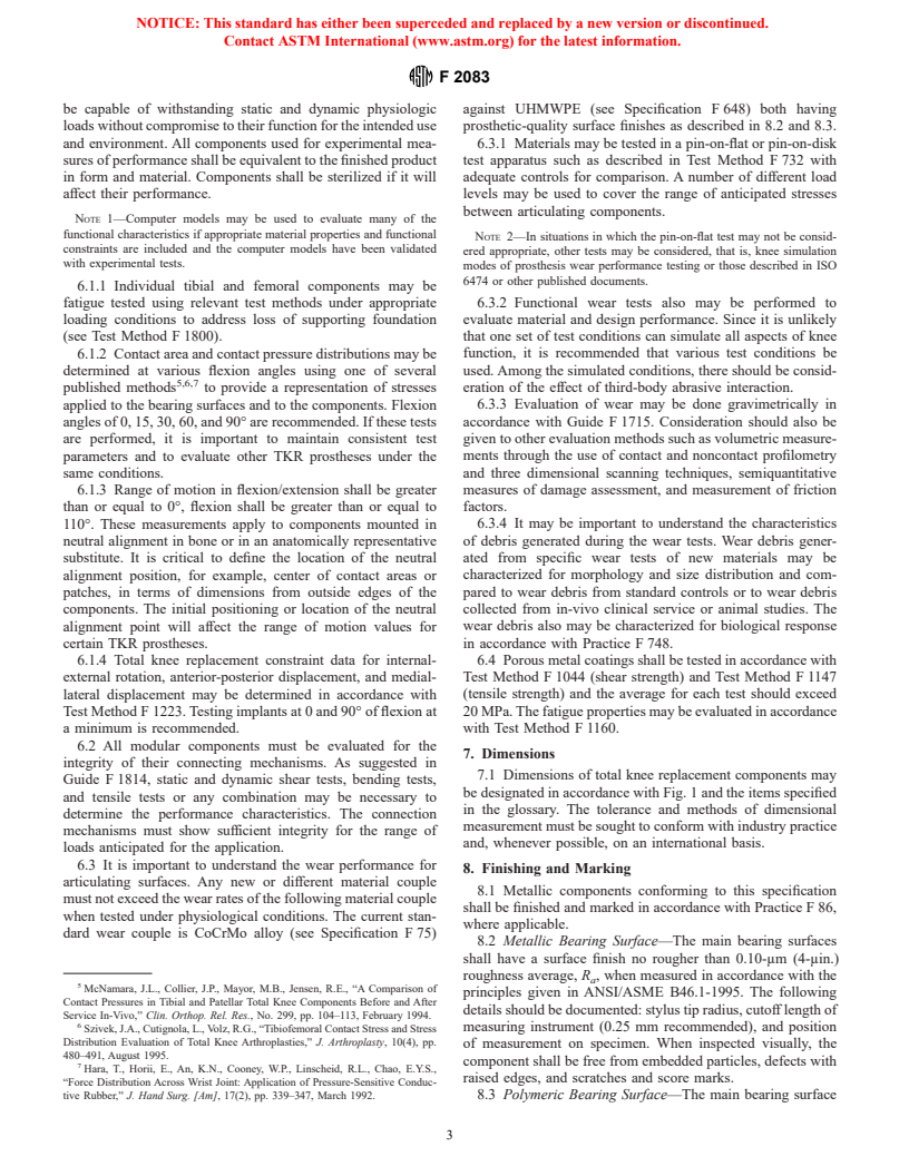 ASTM F2083-01a - Standard Specification for Total Knee Prosthesis