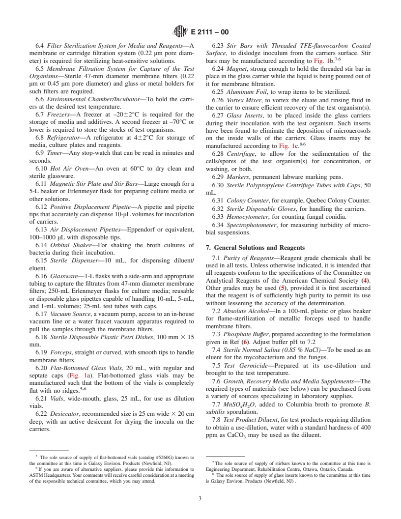 ASTM E2111-00 - Standard Quantitative Carrier Test Method To Evaluate the Bactericidal, Fungicidal, Mycobactericidal and Sporicidal Potencies of Liquid Chemical Germicides