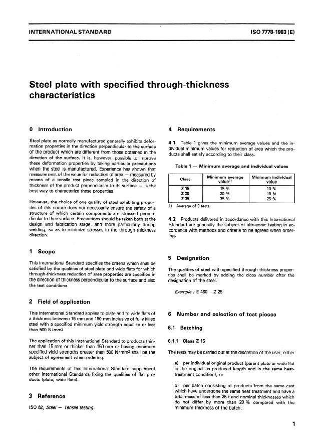 ISO 7778:1983 - Steel plate with specified through-thickness characteristics