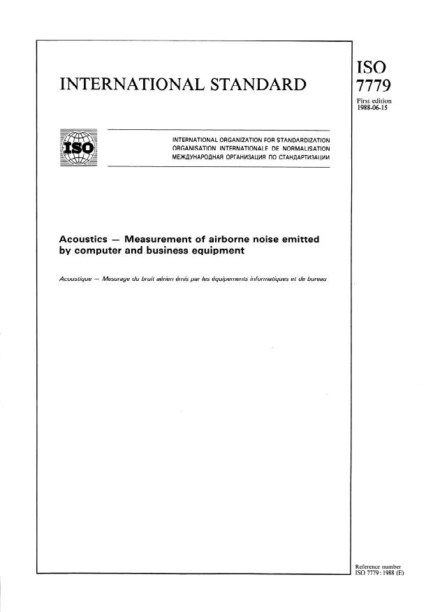 ISO 7779:1988 - Acoustics -- Measurement of airborne noise emitted by computer and business equipment