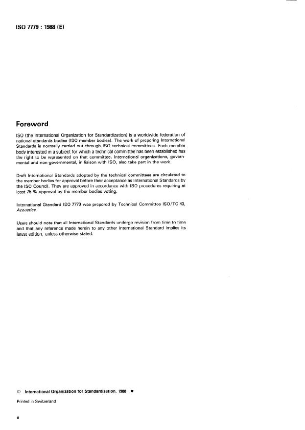 ISO 7779:1988 ISO 7779:1988 - Acoustics -- Measurement of airborne noise emitted by computer and business equipment - Page 2 preview