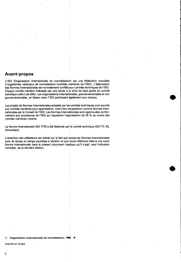 ISO 7779:1988 ISO 7779:1988 - Acoustique -- Mesurage du bruit aérien émis par les équipements informatiques et de bureau - Page 2 preview